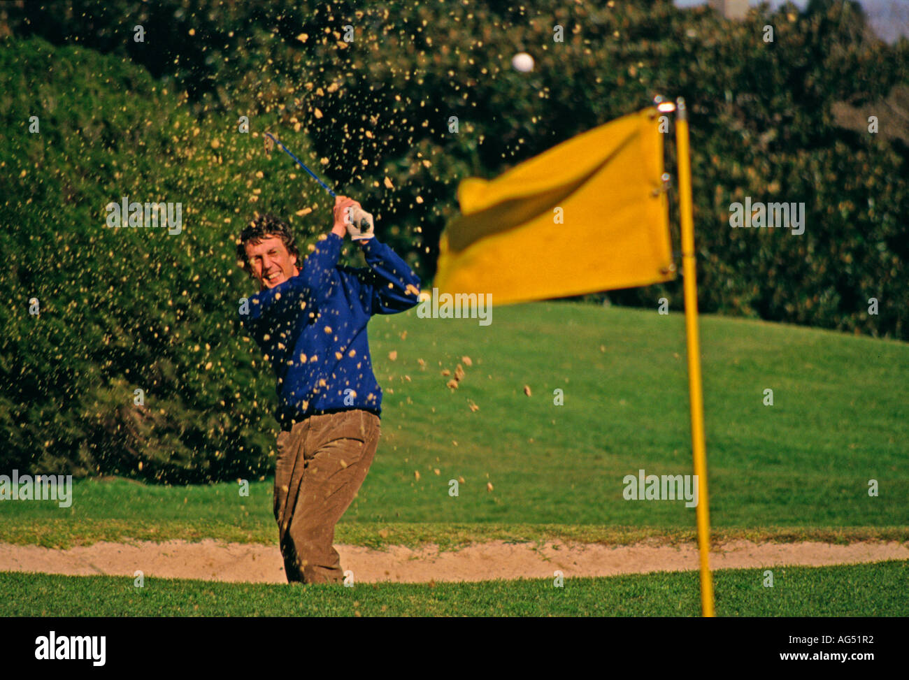 Golfer schlagen aus einem Bunker im Moore Park in Sydney Stockfoto