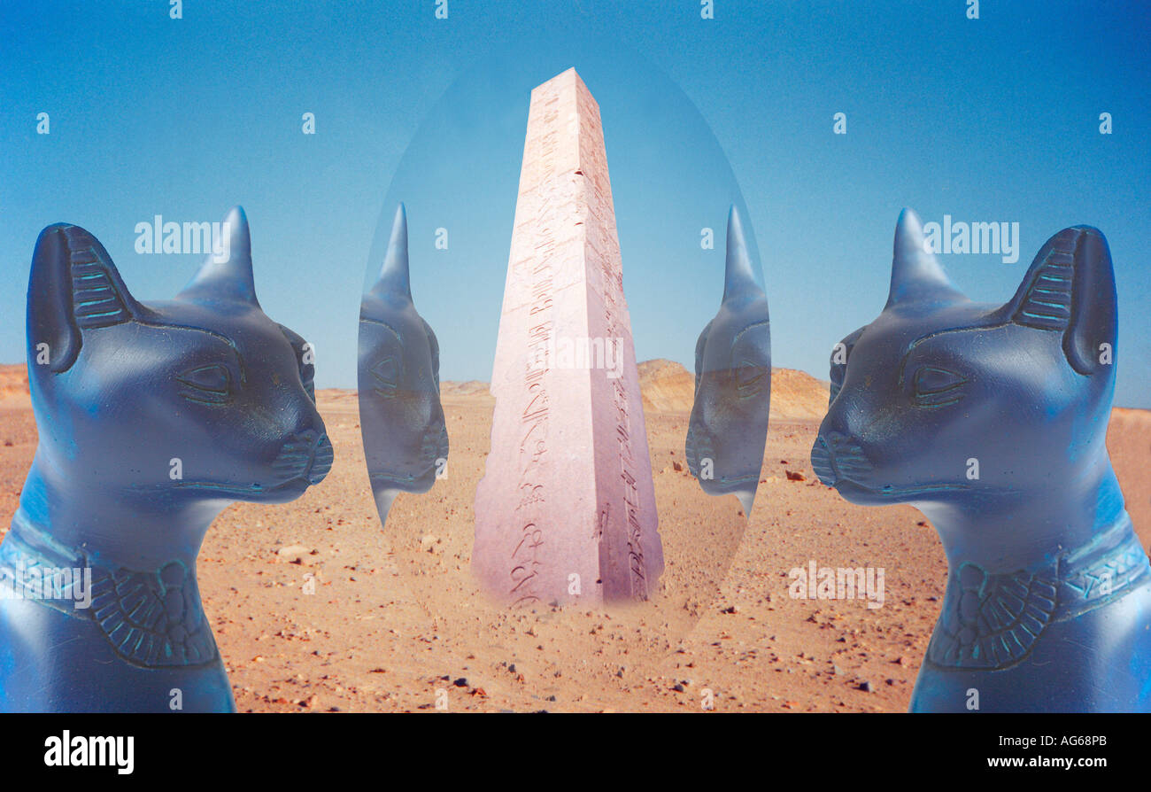 Ägyptische inspirierte Illustration mit Bast die Katze Göttin Stockfoto