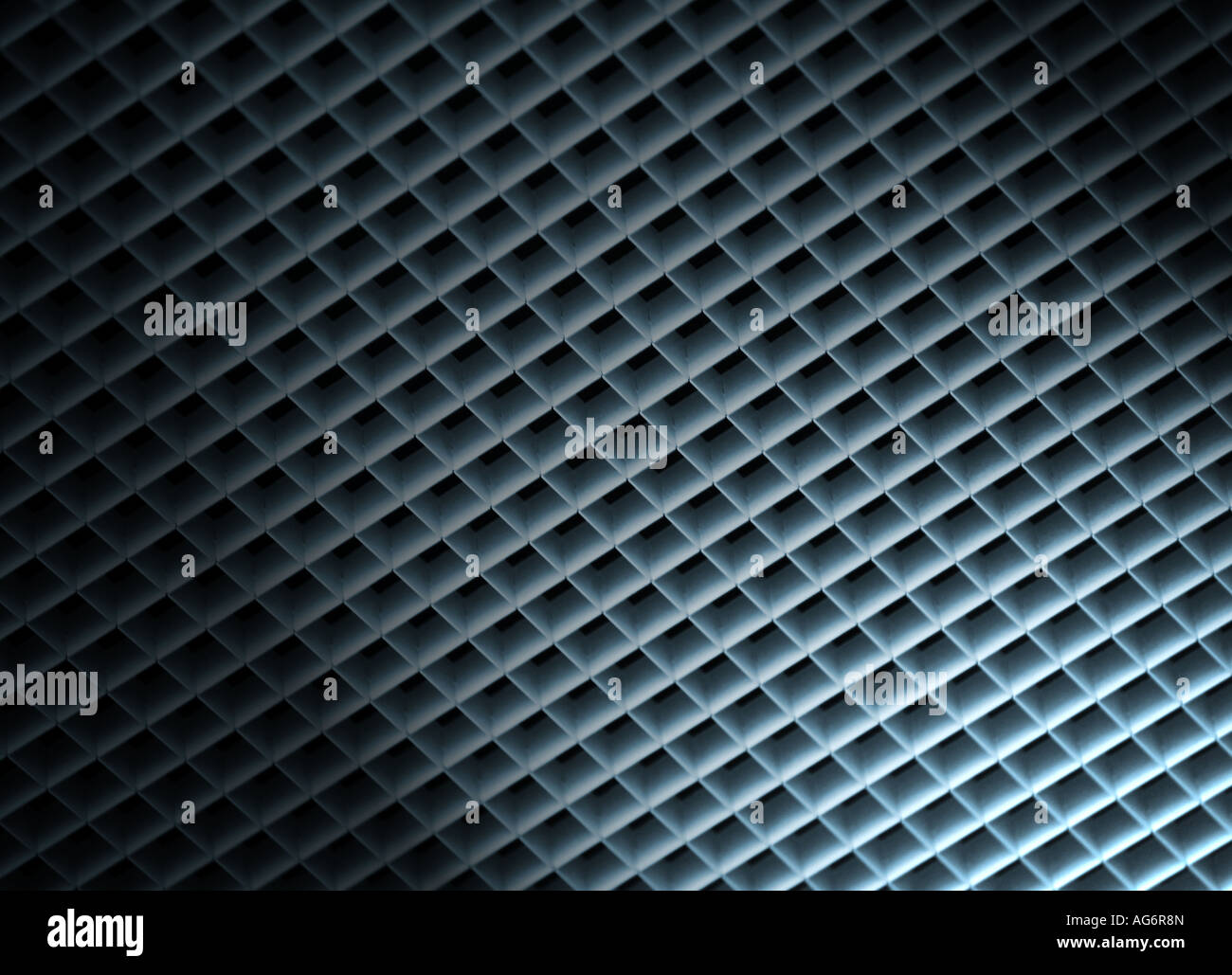 Luft-Lüftungsgitter im Dach mit blauen Lichteffekt Stockfoto