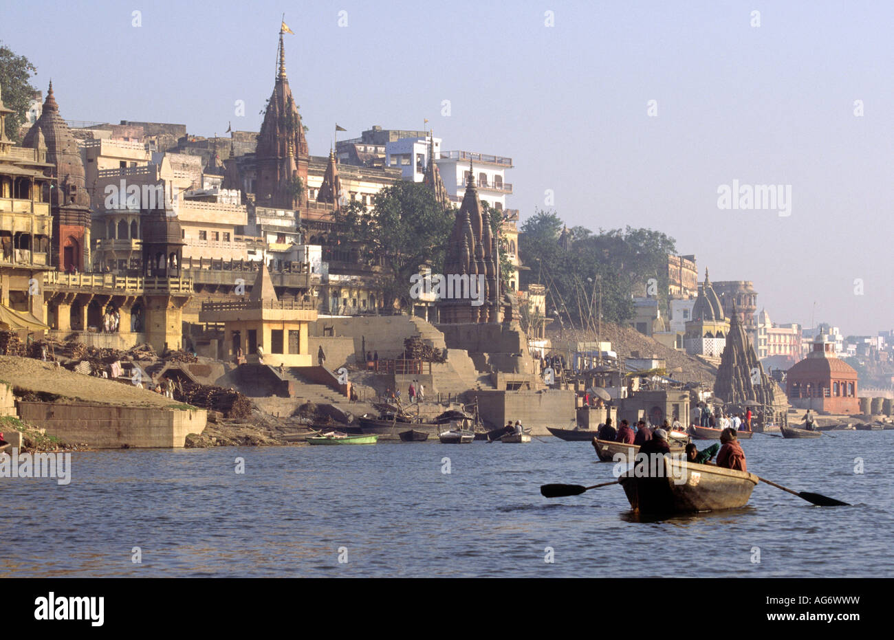 Uttar Pradesh Varanasi in Indien Tod Manikarnika brennenden ghat Stockfoto
