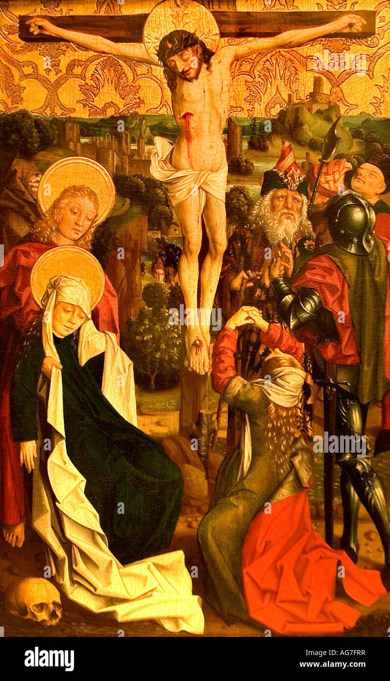 Christus Crusifiction mit Heiligen Stockfoto