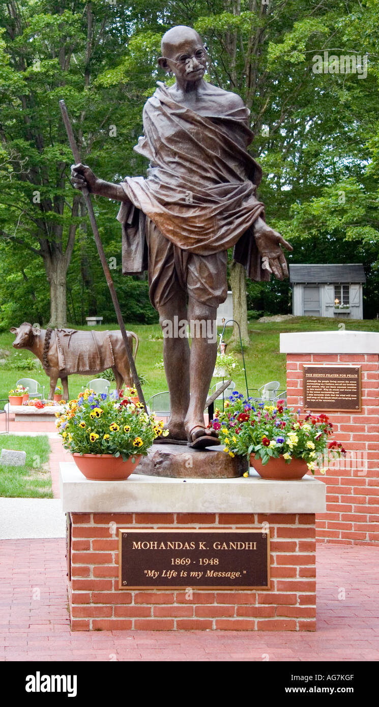 Mahatma Gandhi Bronze-Statue in der Peace Abbey im Shelborne Massachusetts Stockfoto