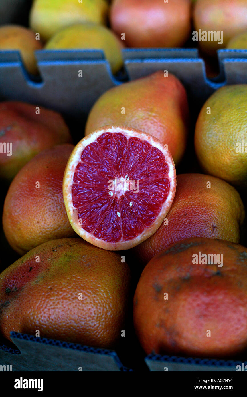 Ruby red Grapefruit zum Verkauf bei Flemington Markets in Sydney Australia Stockfoto