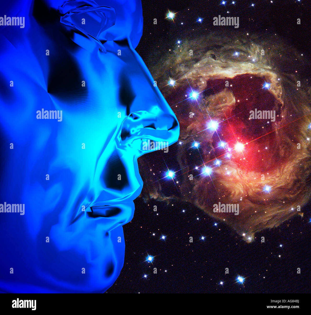 computergenerierte männlichen Roboter Compositing auf Milchstraße Stockfoto