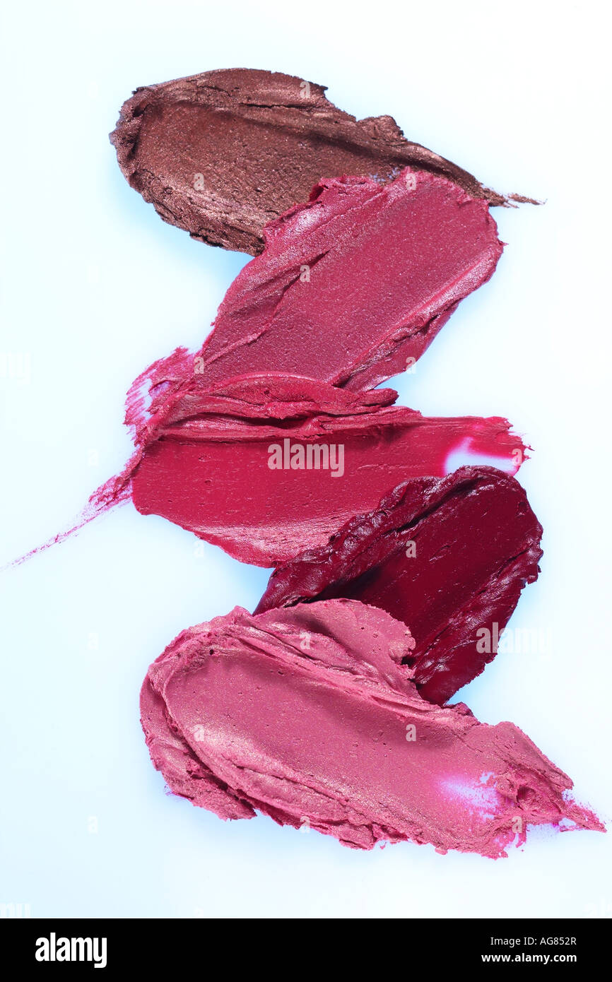 Lippenstift Make-up Proben rot, rosa, Gold-Tönen Stockfoto