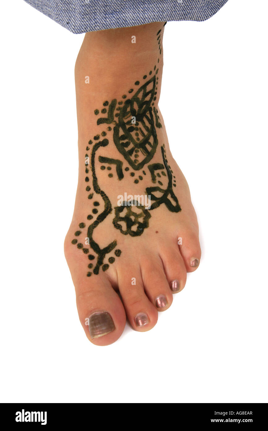 Fuß mit Henna-tattoo Stockfoto