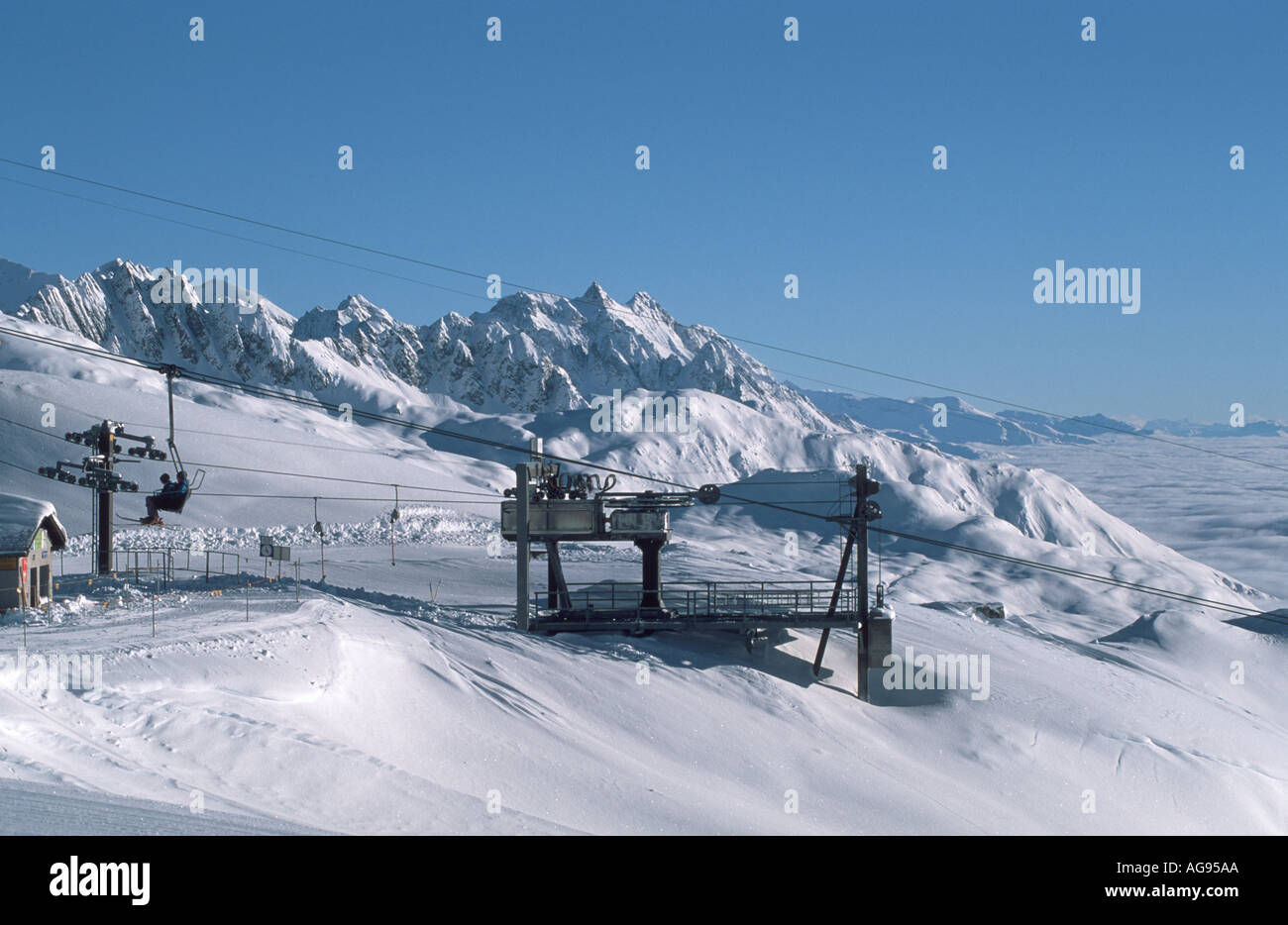 Tiefster Winter in das Skigebiet von Disentis Schweiz Stockfoto