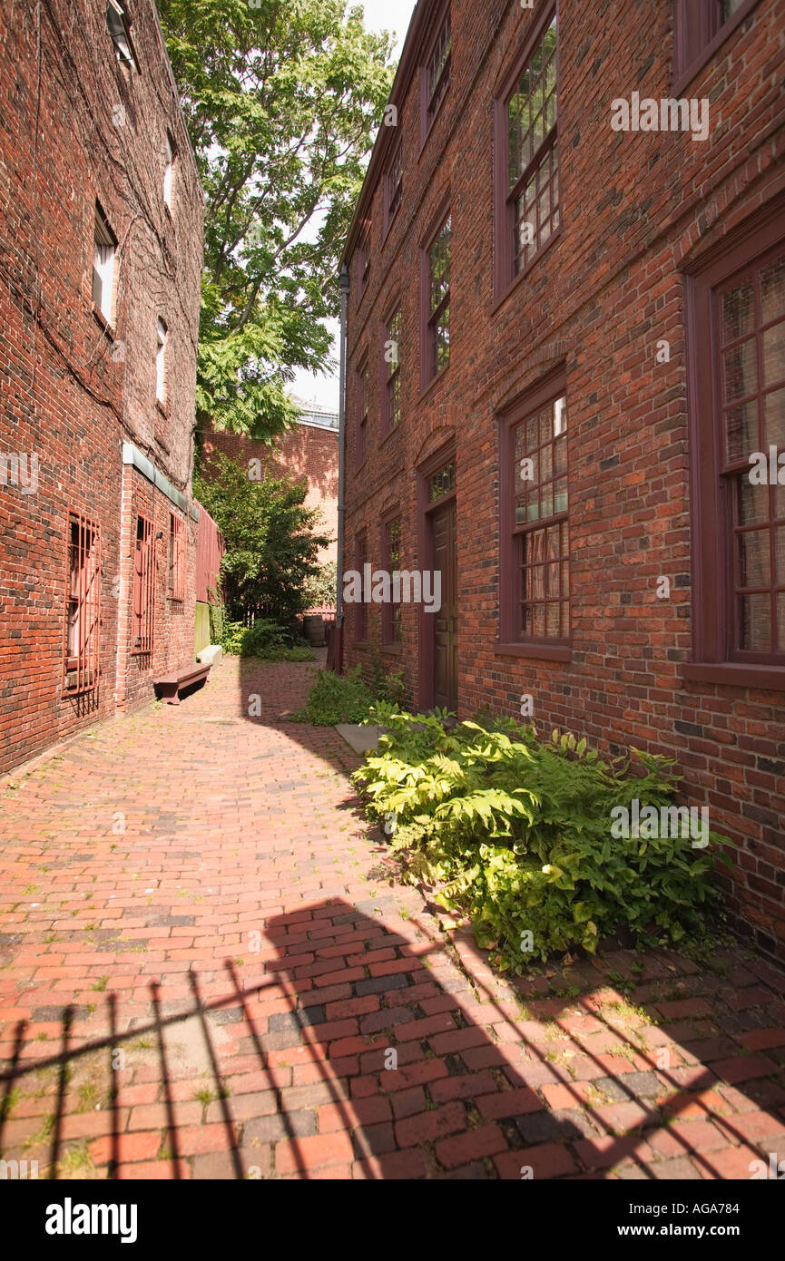 Backstein gepflasterten Innenhof des historischen Pierce Hichborn Haus Boston MA Stockfoto