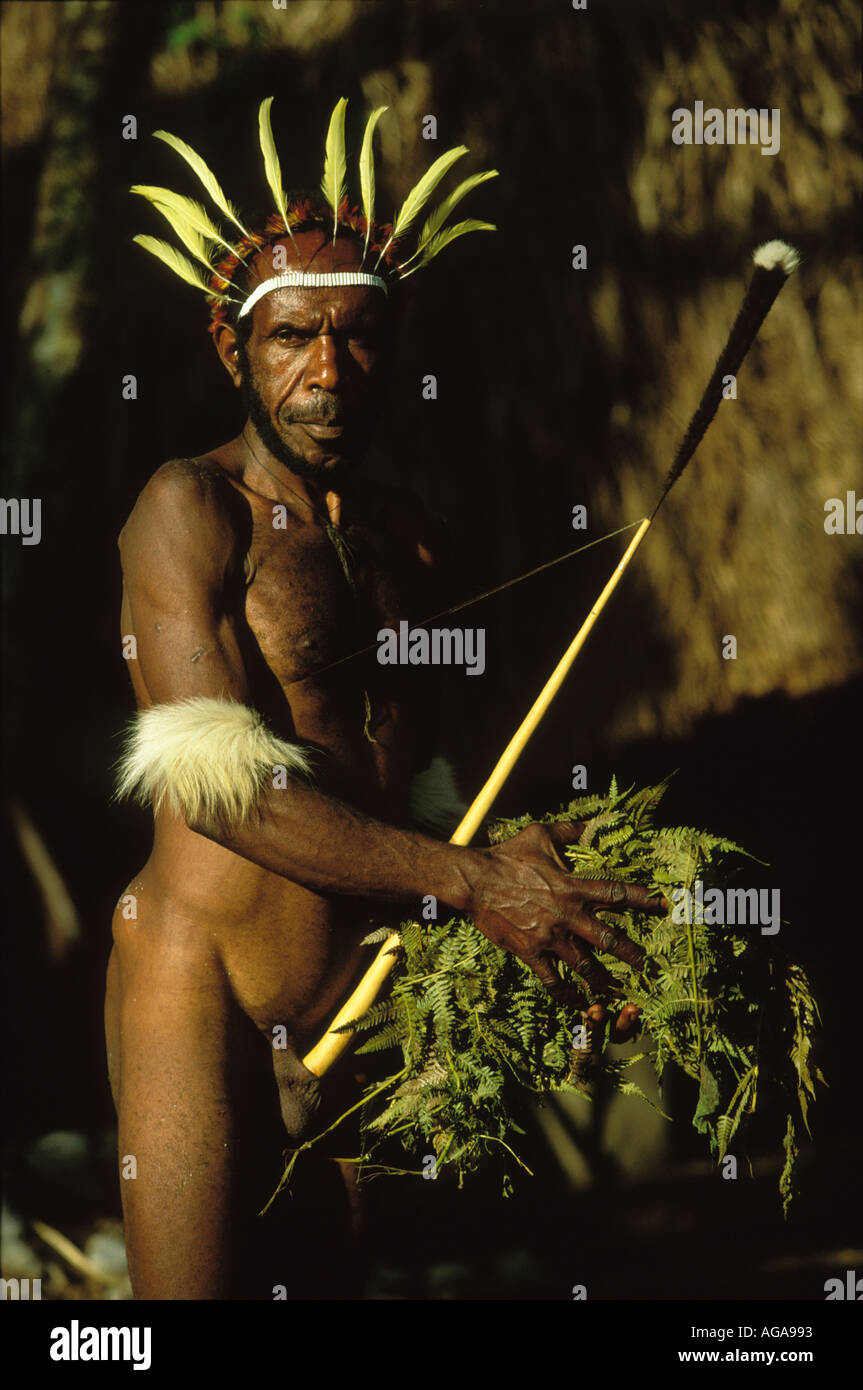 Dani-Mann trägt einen langen Penis Scheide das Baliem Tal Papua oder Irian  Jaya indonesischen Neuguinea Stockfotografie - Alamy
