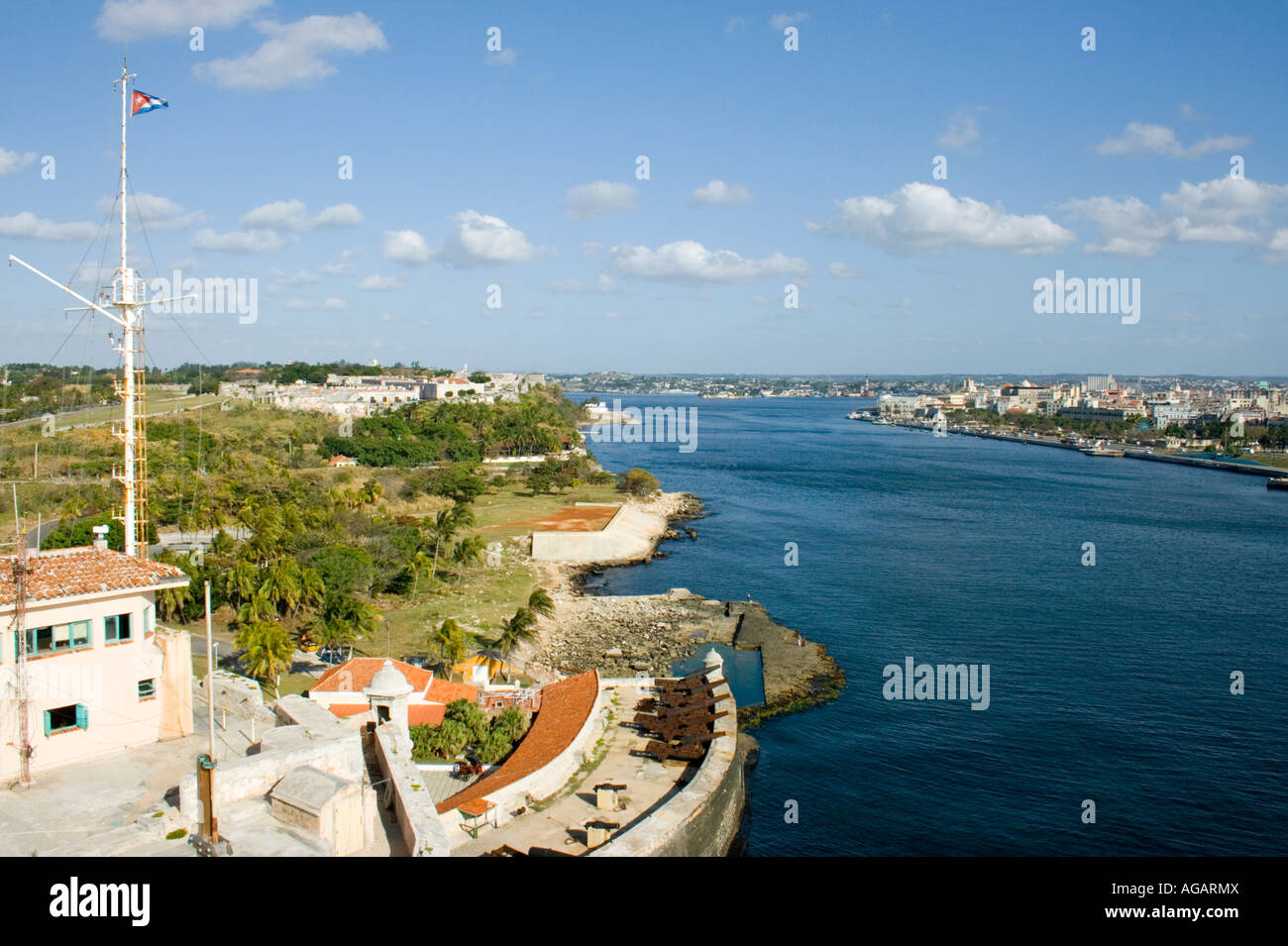 Havana Hafen von Castillo de Los Tres Santos Reyes Magnos del Morro, Kuba Stockfoto