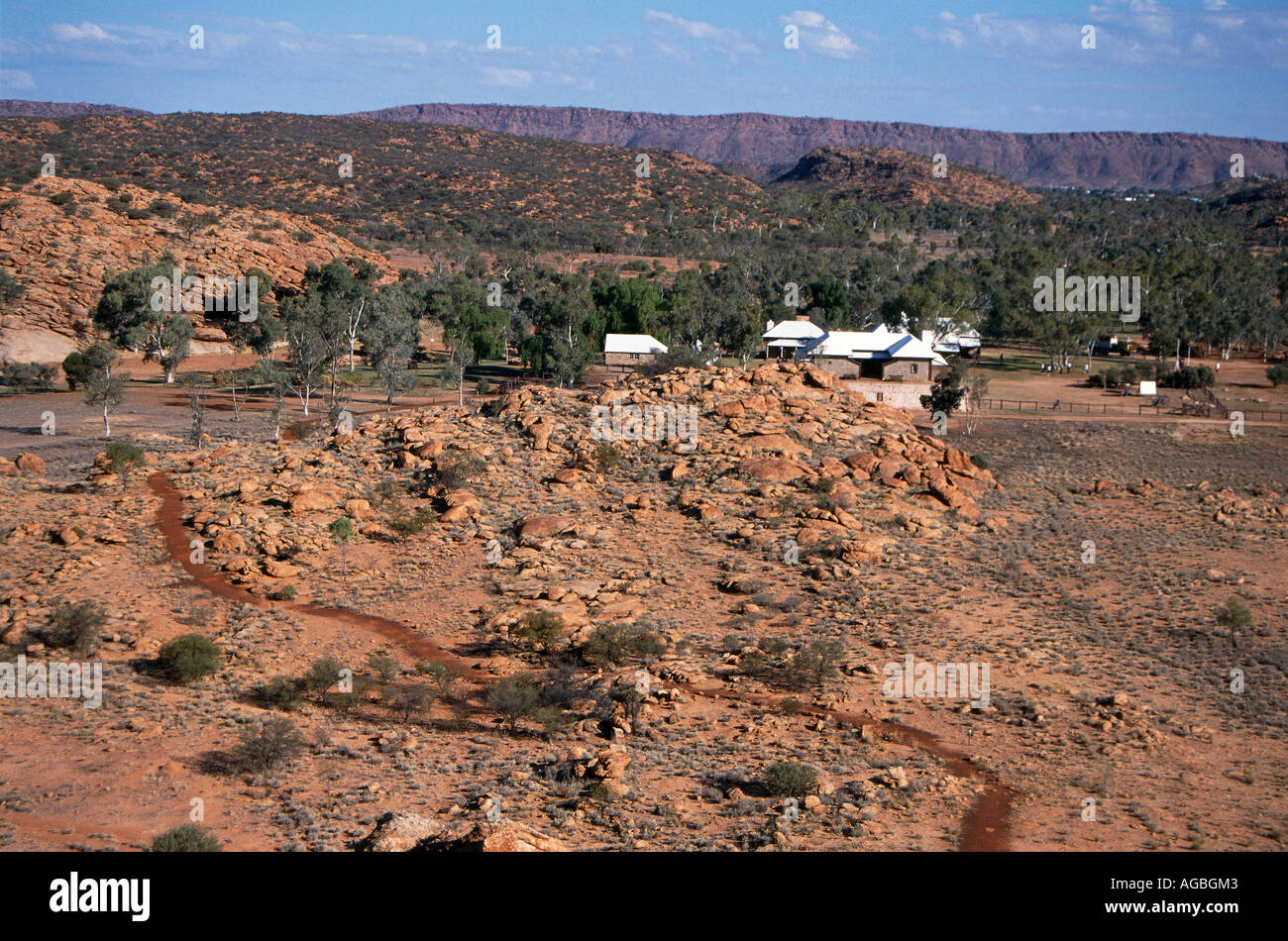 Inmitten der kargen Landschaft befindet sich eine alte Telegrafenstation diente die Nachbarorten Stockfoto