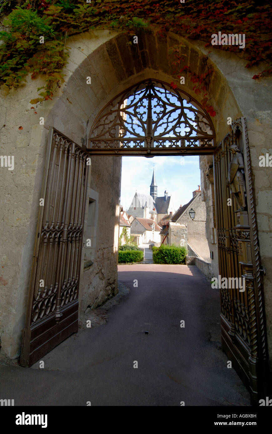 Tor von Schloss und Festung, Montresor, Touraine, Frankreich. Stockfoto