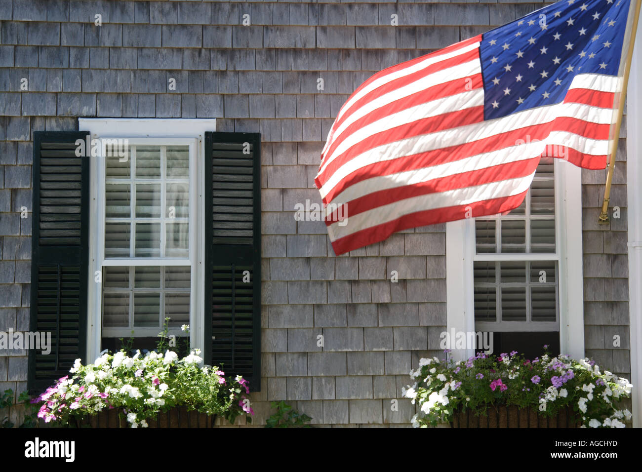 Amerikanische Flagge in Edgartown Marthas Vineyard Stockfoto