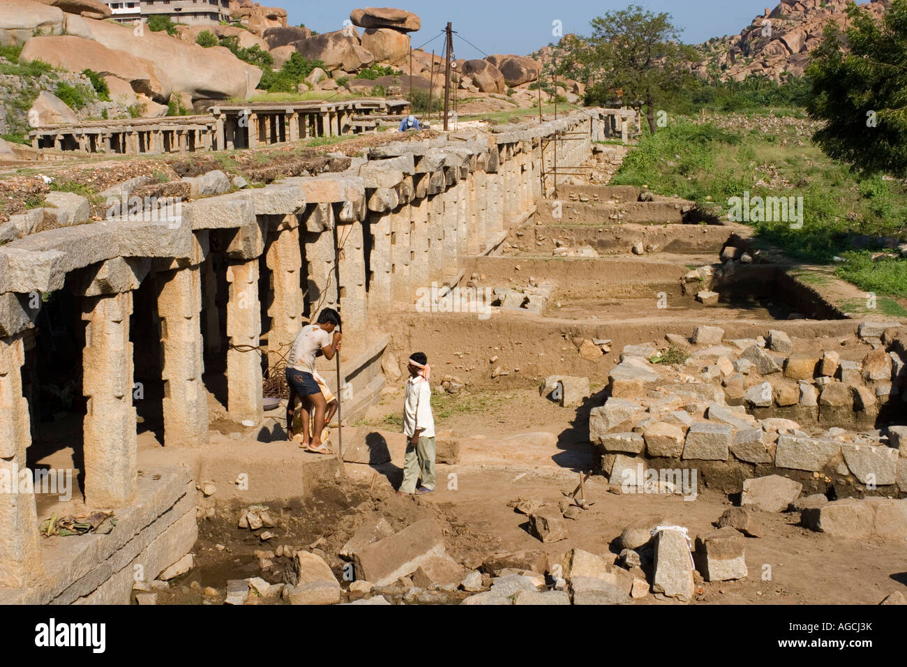 Ruinen des Krishna Basars in Hampi Indien Lage von einer archäologischen Ausgrabung Stockfoto