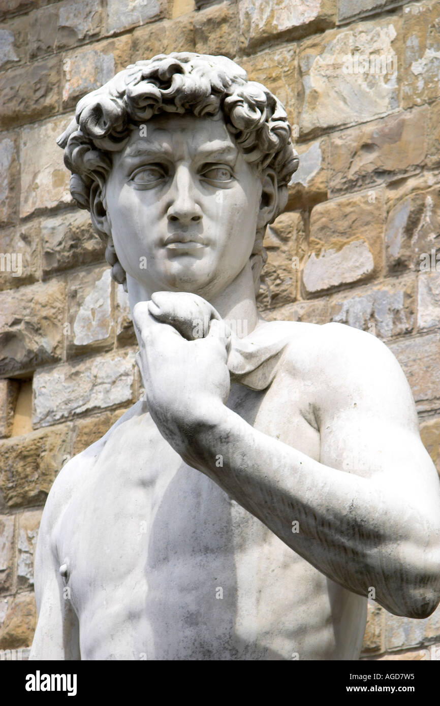 Michelangelos David in der Piazza della Signoria in Florenz, Italien. Stockfoto