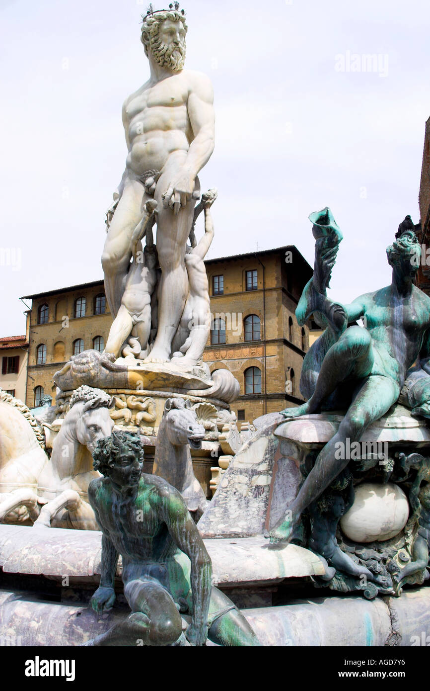 Der römische Gott Neptun in die Piazza Dell Signoria in Florenz, Italien. Stockfoto