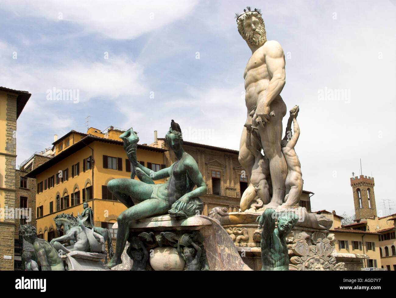 Der römische Gott Neptun in die Piazza Dell Signoria in Florenz, Italien. Stockfoto