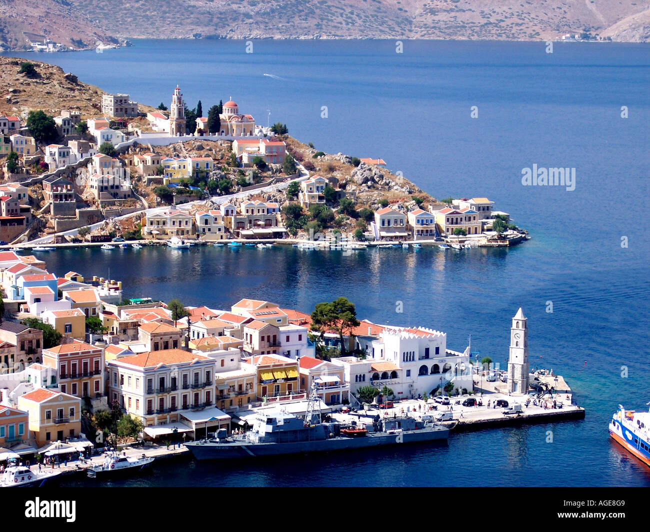 Hafen von Symi Dodekanes Insel Hafen Griechenland EU Europäische Union Europa Stockfoto