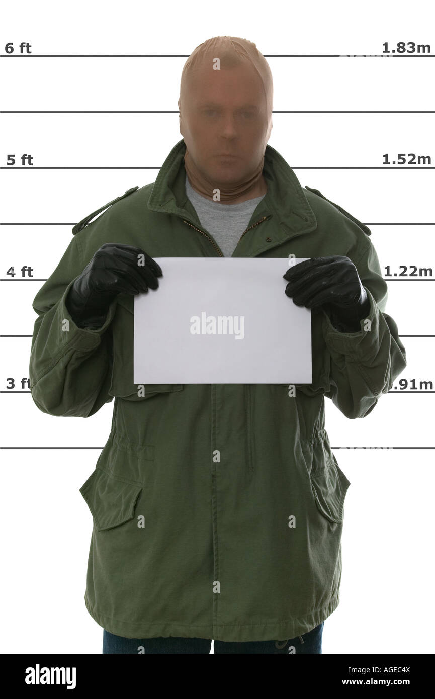 Kriminelle s Mugshot leere Zeichen für Ihren eigenen text Stockfoto