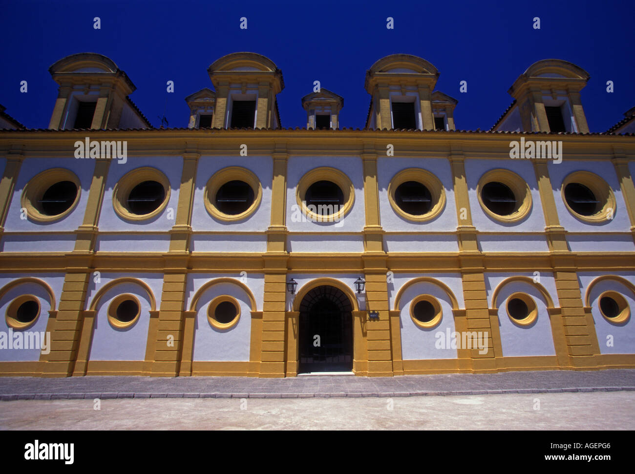 Königliche Andalusische Hofreitschule, Jerez de la Frontera, Provinz Cadiz, Spanien, Europa Stockfoto