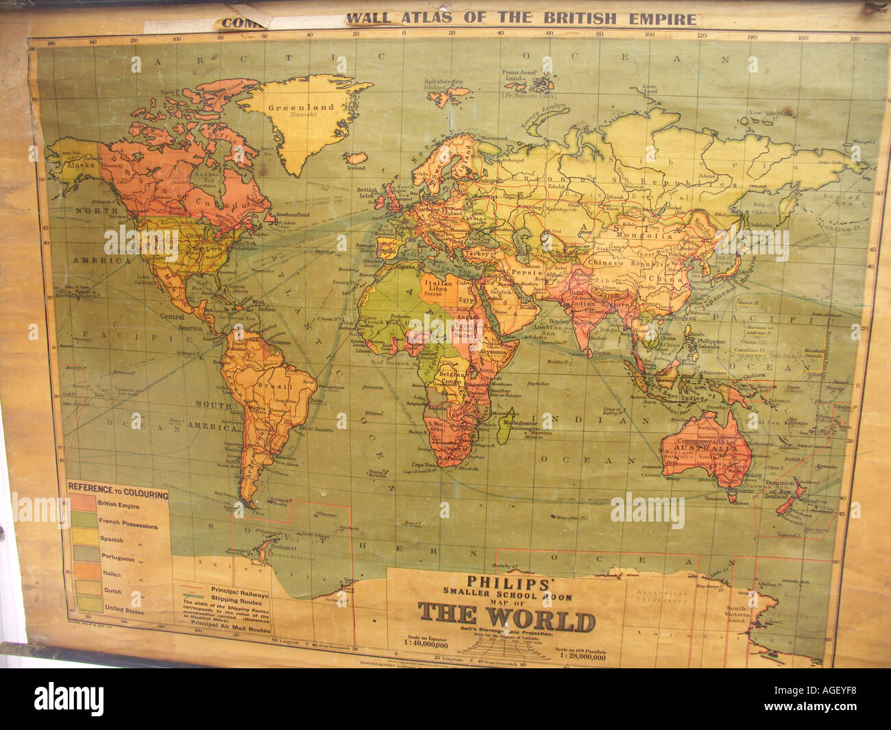 Alte Schule Wand Weltkarte British Empire in rot Stockfoto