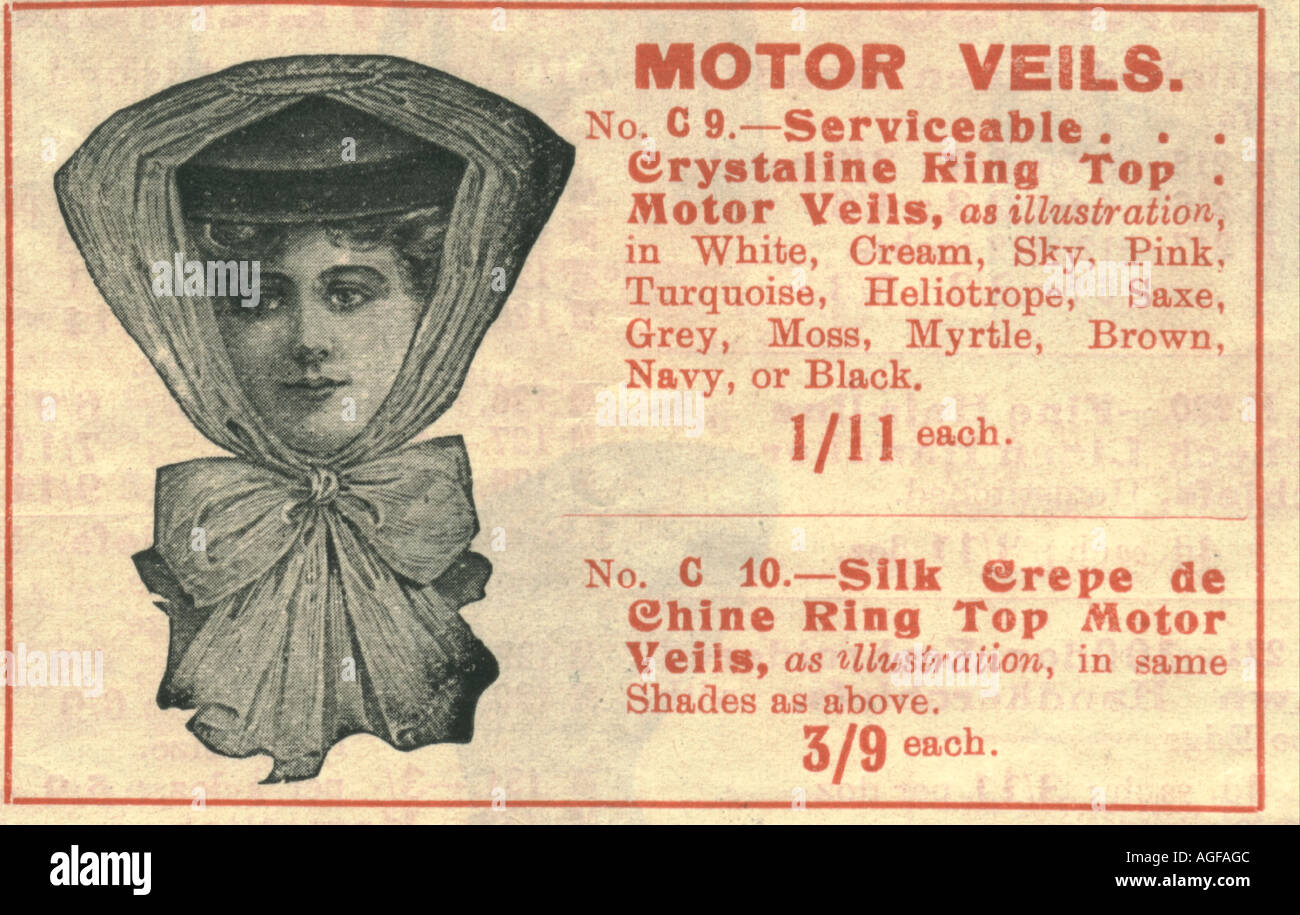 Motor Schleier aus London Handschuh Firmenkatalog 1909 Stockfoto