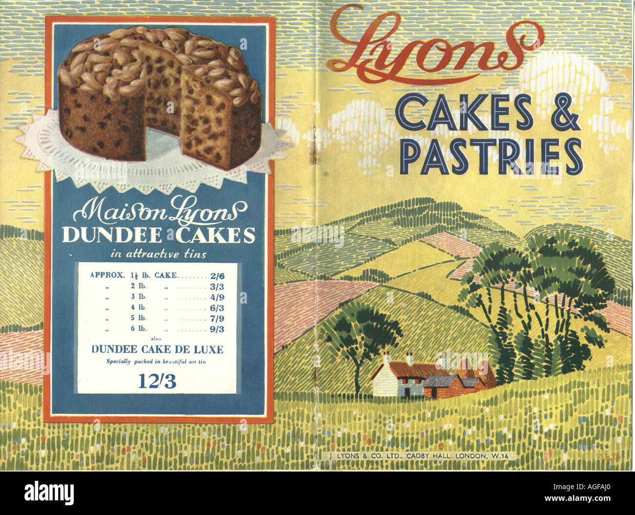 Abdeckung für Werbung Broschüre Lyons Kuchen & Gebäck um 1930 Stockfoto