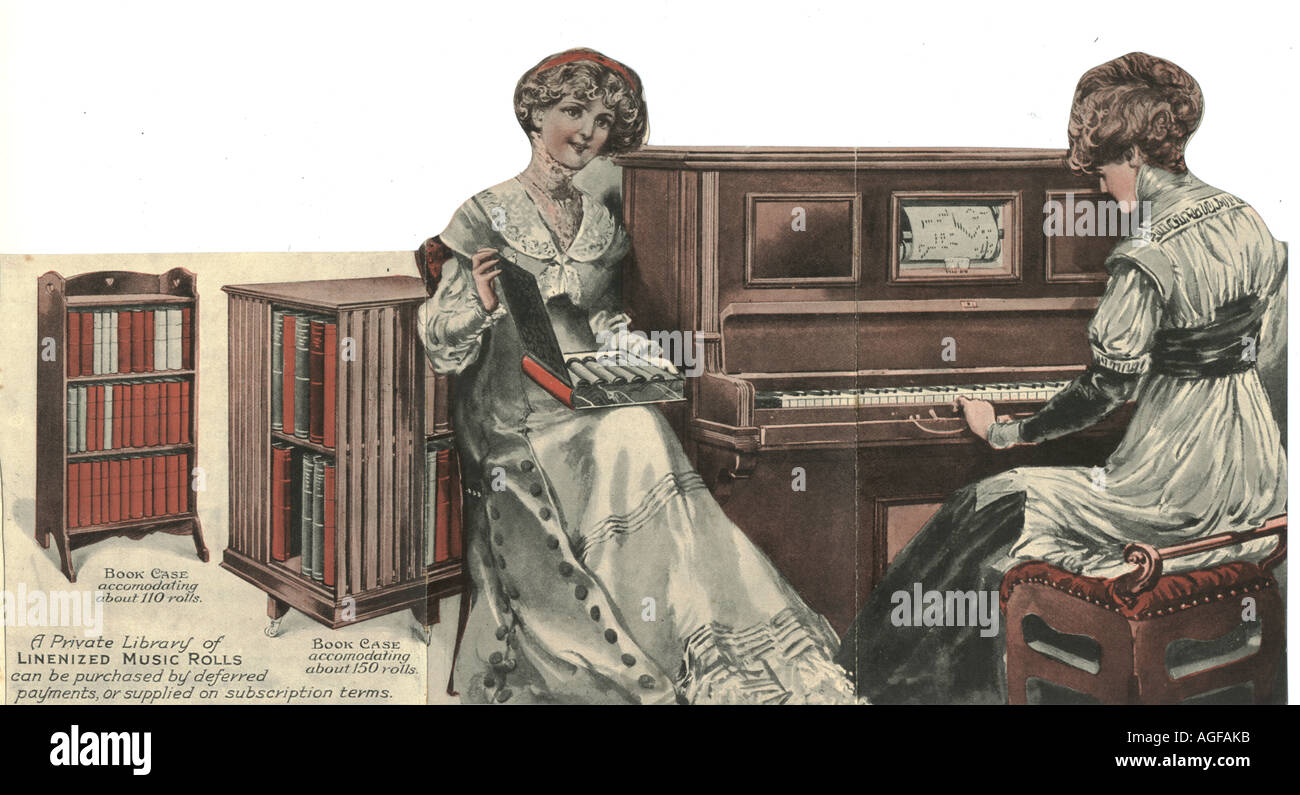 Würfel geschnittenen Werbeprospekt für Pianola Musik rollt um 1900 Stockfoto