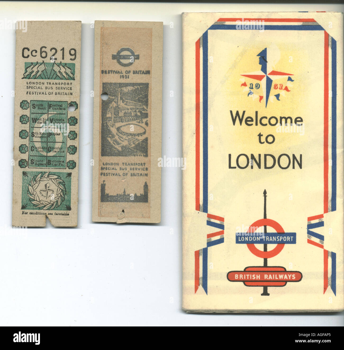 Festival of Britain London Transport Karte und Bus tickets 1951 Stockfoto