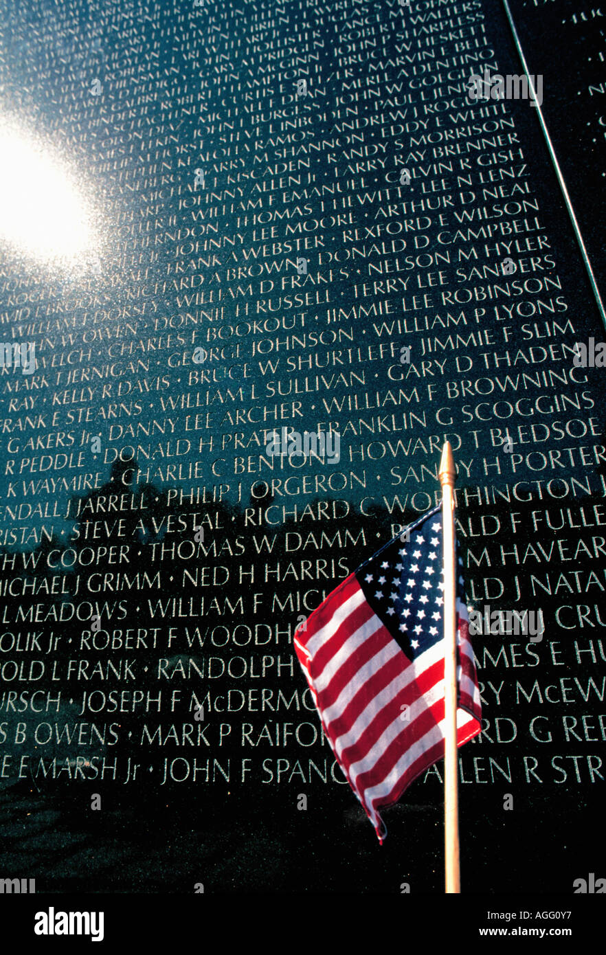 amerikanische Flagge am Vietnam Veterans Memorial, Washington DC, USA Stockfoto