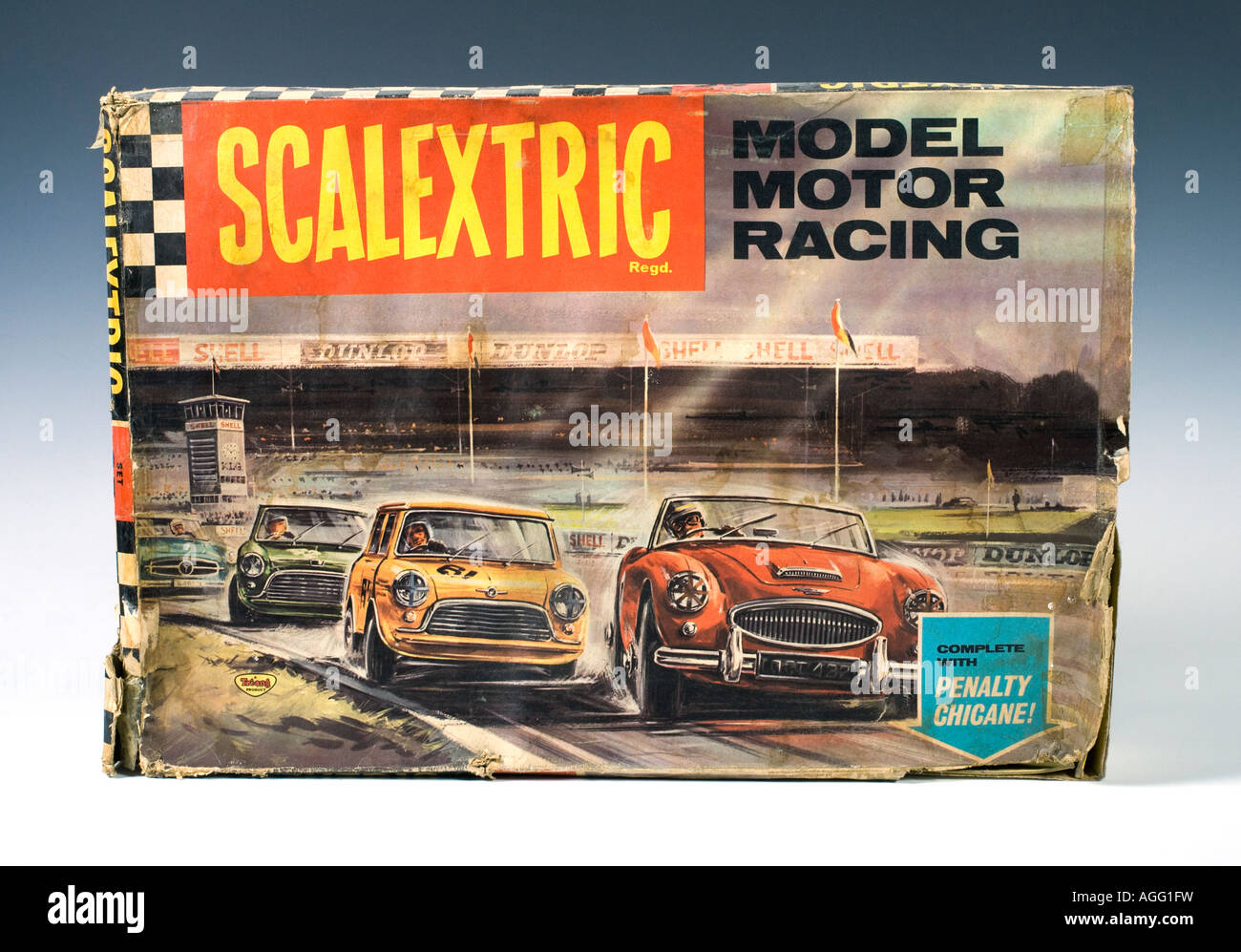 Deckel aus einem 60er Jahre Scalextric Modell Motorsport-Set Stockfoto