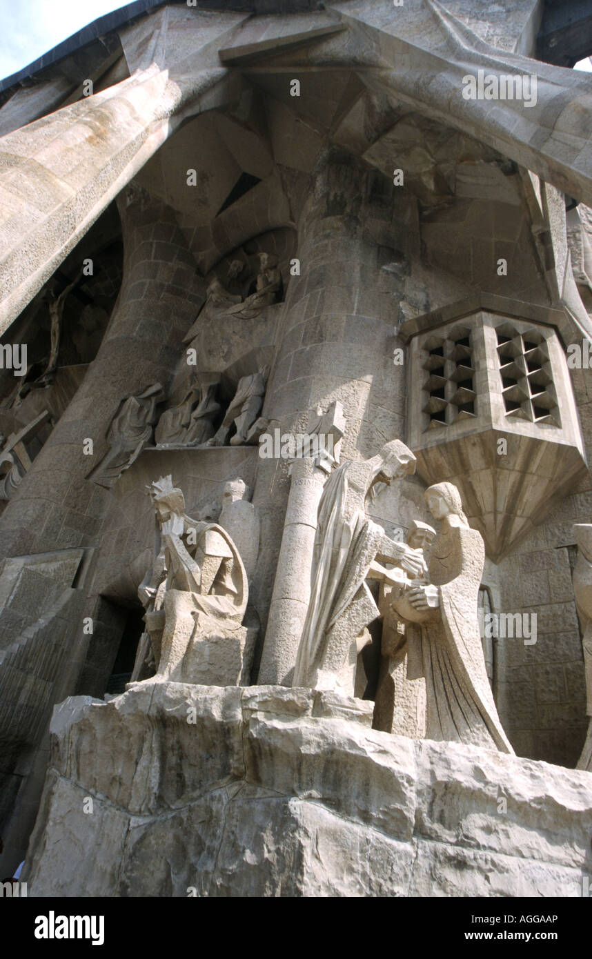 Detail-Skulpturen auf der berühmten Anotoni Guadi Kirche zu finden. Die Sagrada Familia, Barcelona, Spanien Stockfoto