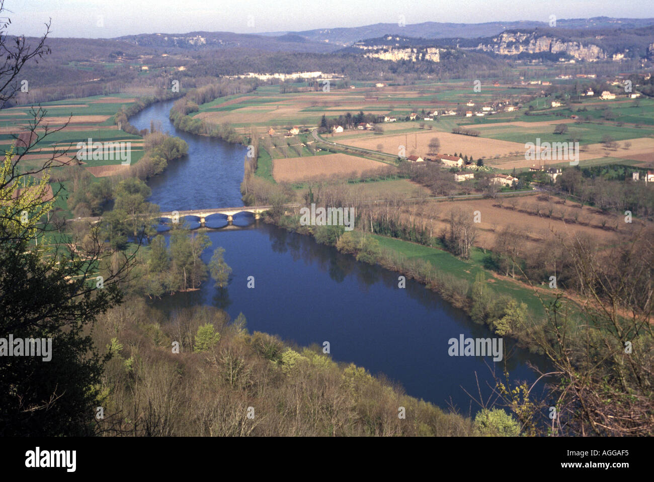 Fluss Dordogne von Domme Frankreich gesehen Stockfoto