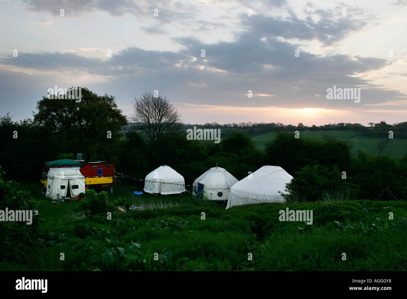 Mongolischen Stil Jurten an einem festen Standort in Kent Stockfoto