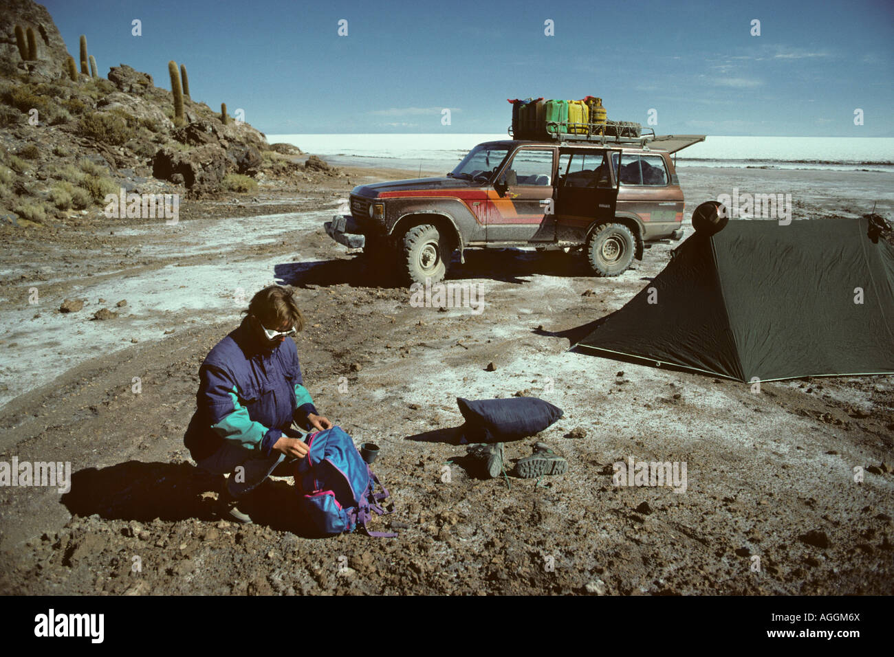 Bolivien, Uyuni, touristischen camping in Uyuni Salzsee Stockfoto