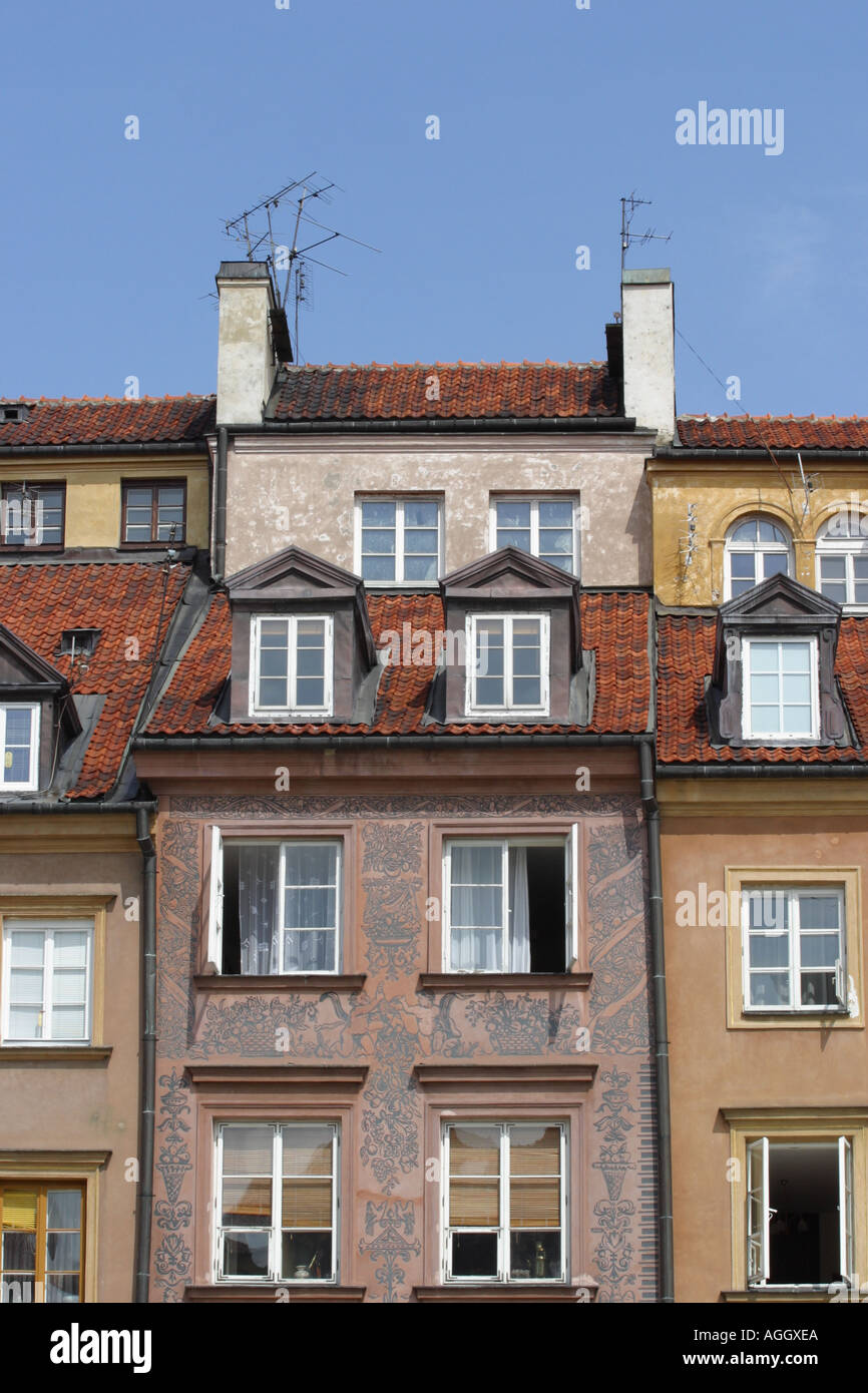 Warschau Polen Altstädter Ring Barock Architektur Gebäude Dach Top detail Stockfoto