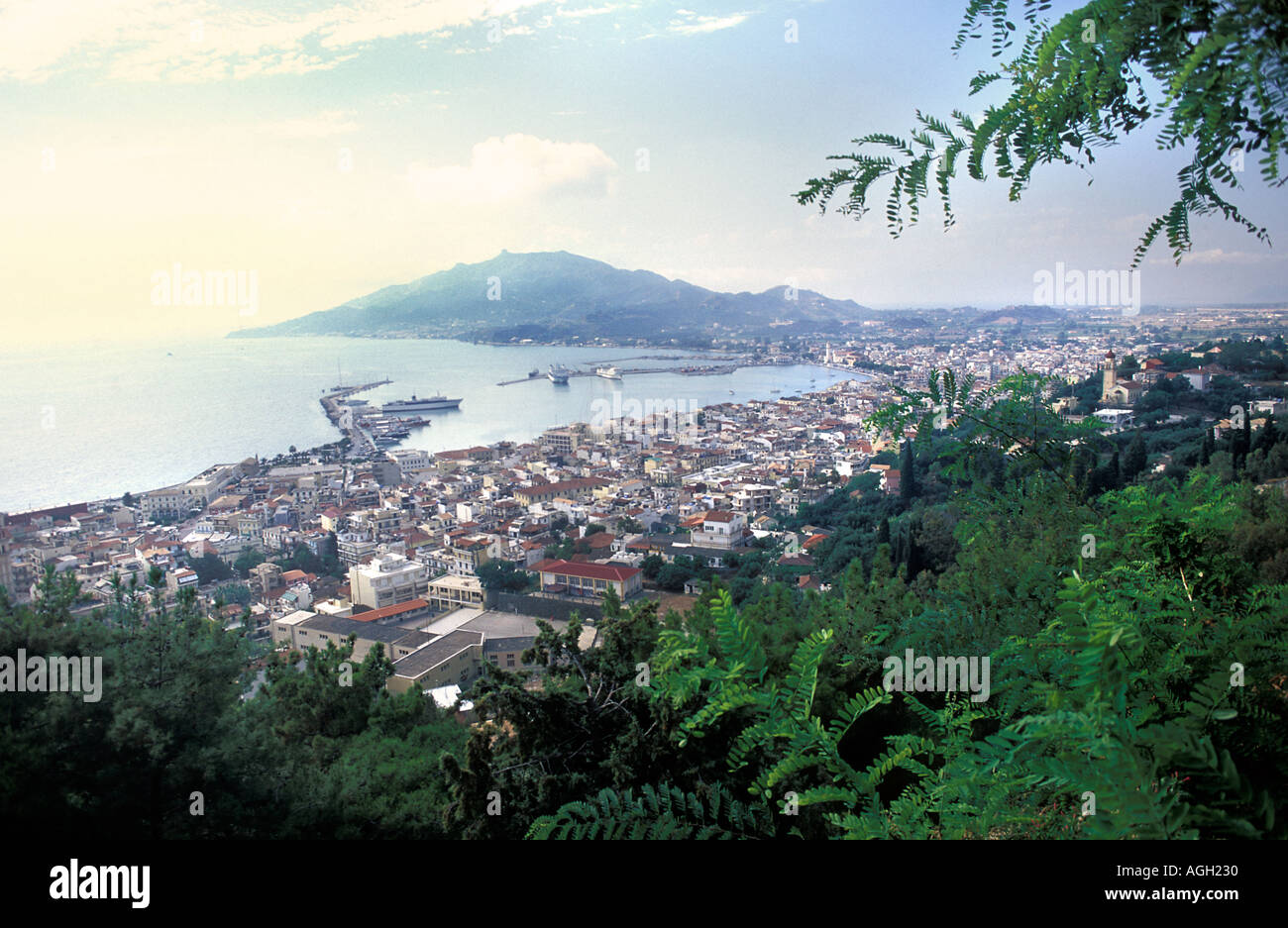 Blick auf Zakynthos Stadt vom Aussichtspunkt des Bochali Panorama Ansichten Mittelmeer Ionische Inseln Griechenland Europa Stockfoto