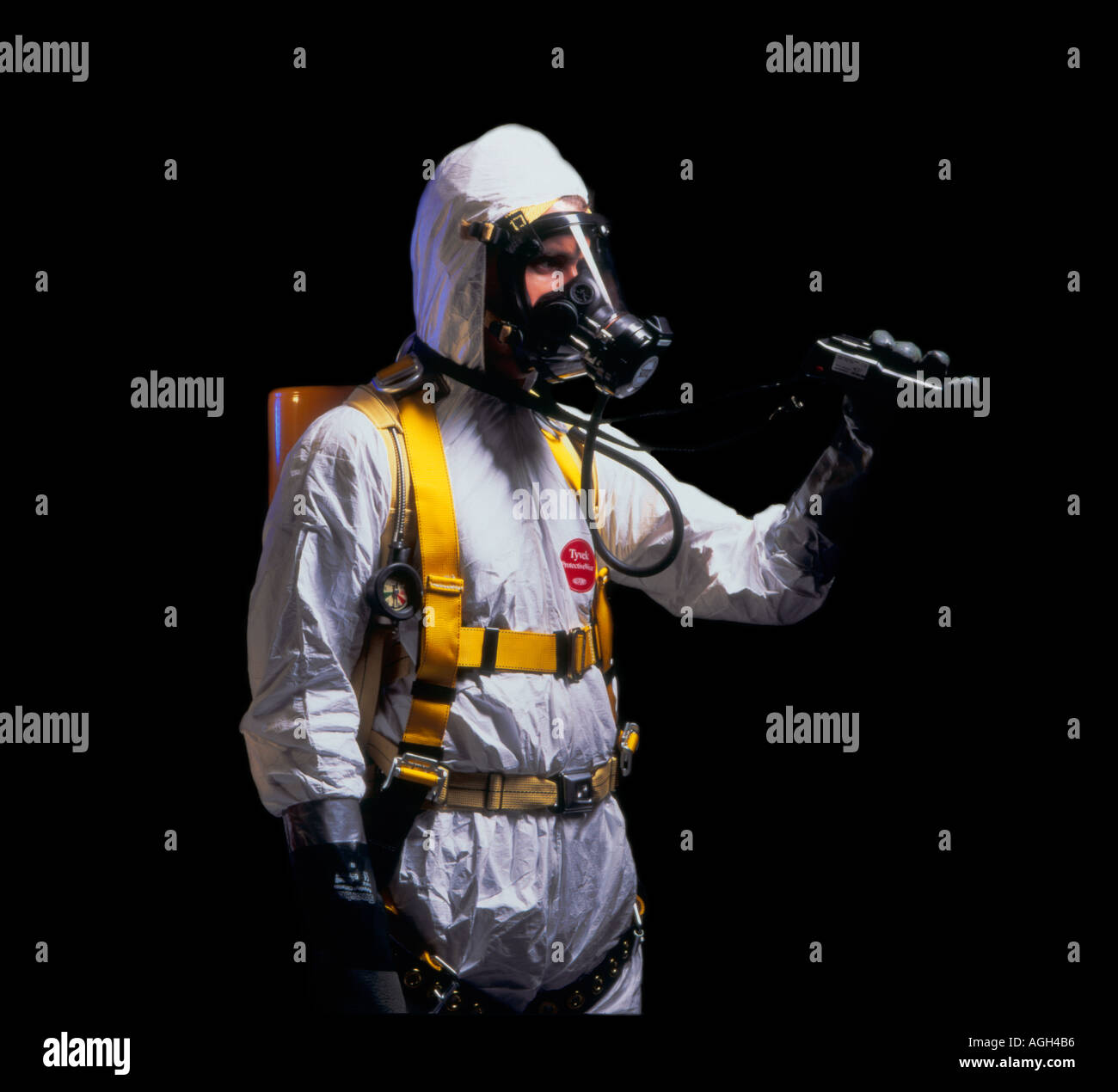 Mann im Schutzanzug Stockfoto