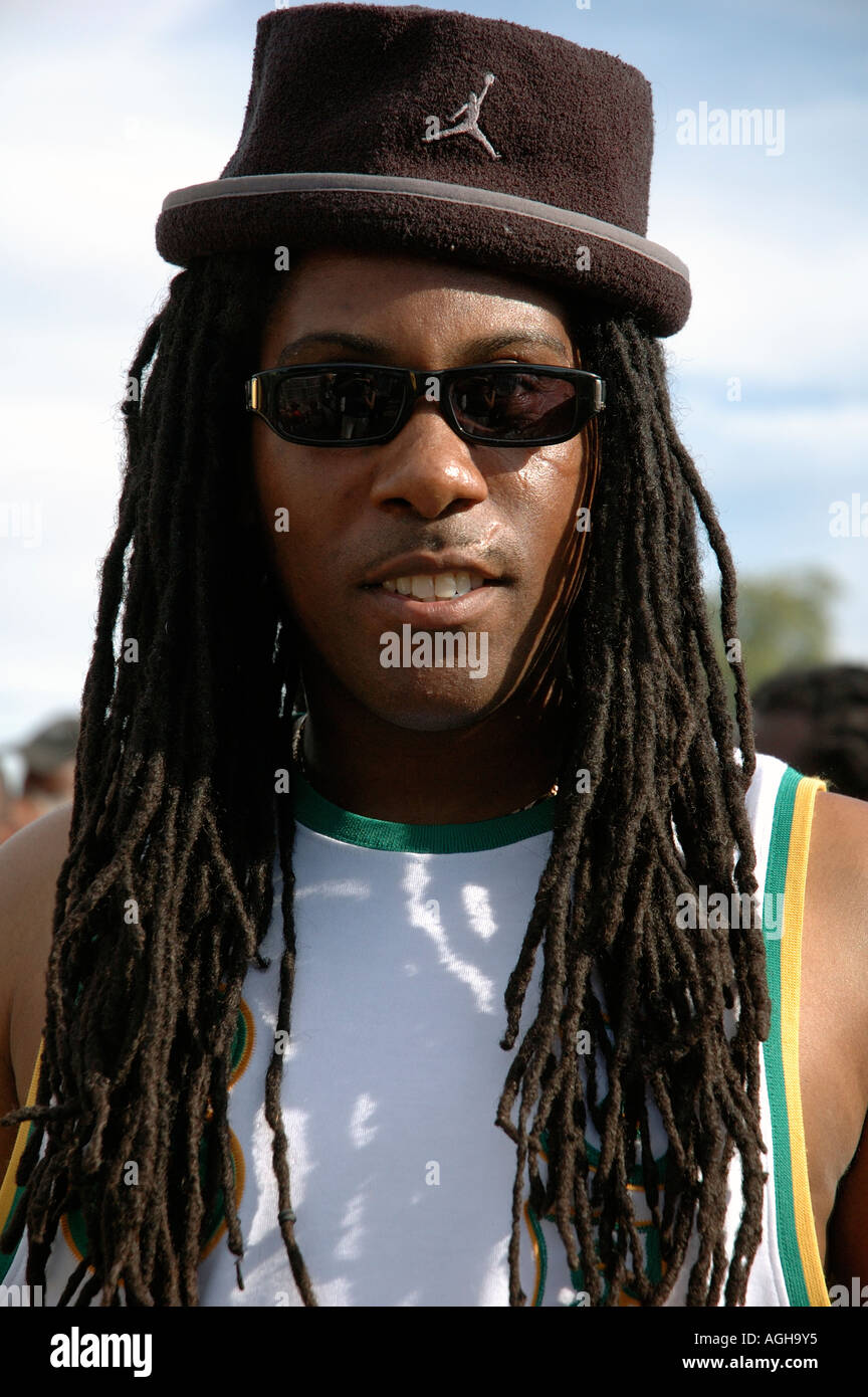 Rastafari Mann beim Konzert in Brockwell Park South London. Stockfoto