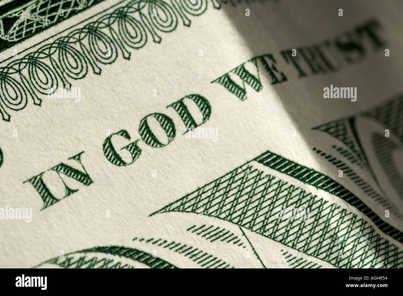 Satz "In God we trust" auf der Rückseite einer amerikanischen ein-Dollar-Rechnung Stockfoto