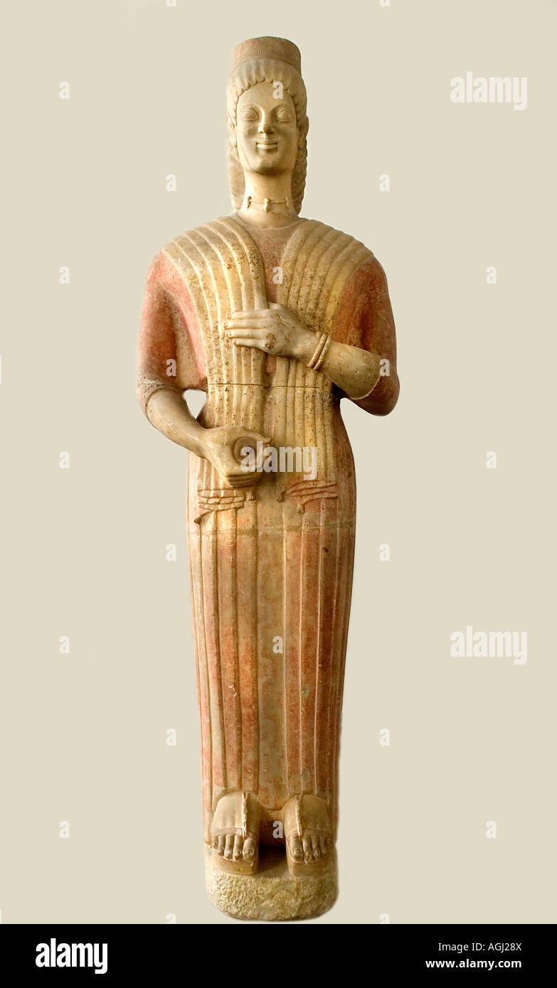 Frau Skulptur griechische Griechenland von Kerata 580 560 BC Süden Attika mit Granatapfel Stockfoto