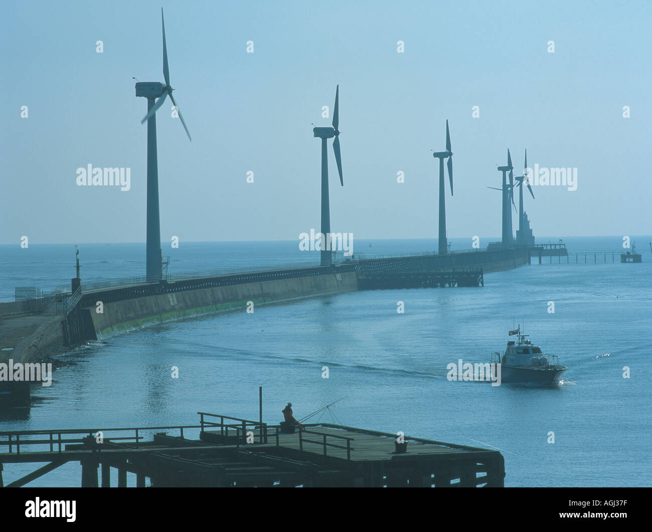 Wind-Turbinen Blyth Harbour Northumberland uk Stockfoto