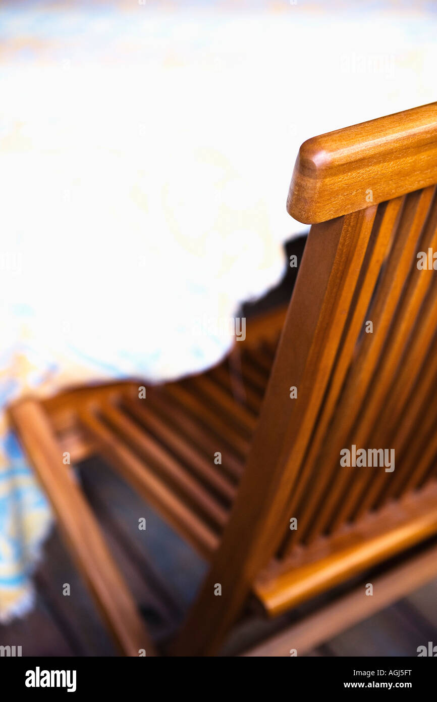 Nahaufnahme von einem leeren Stuhl Stockfoto