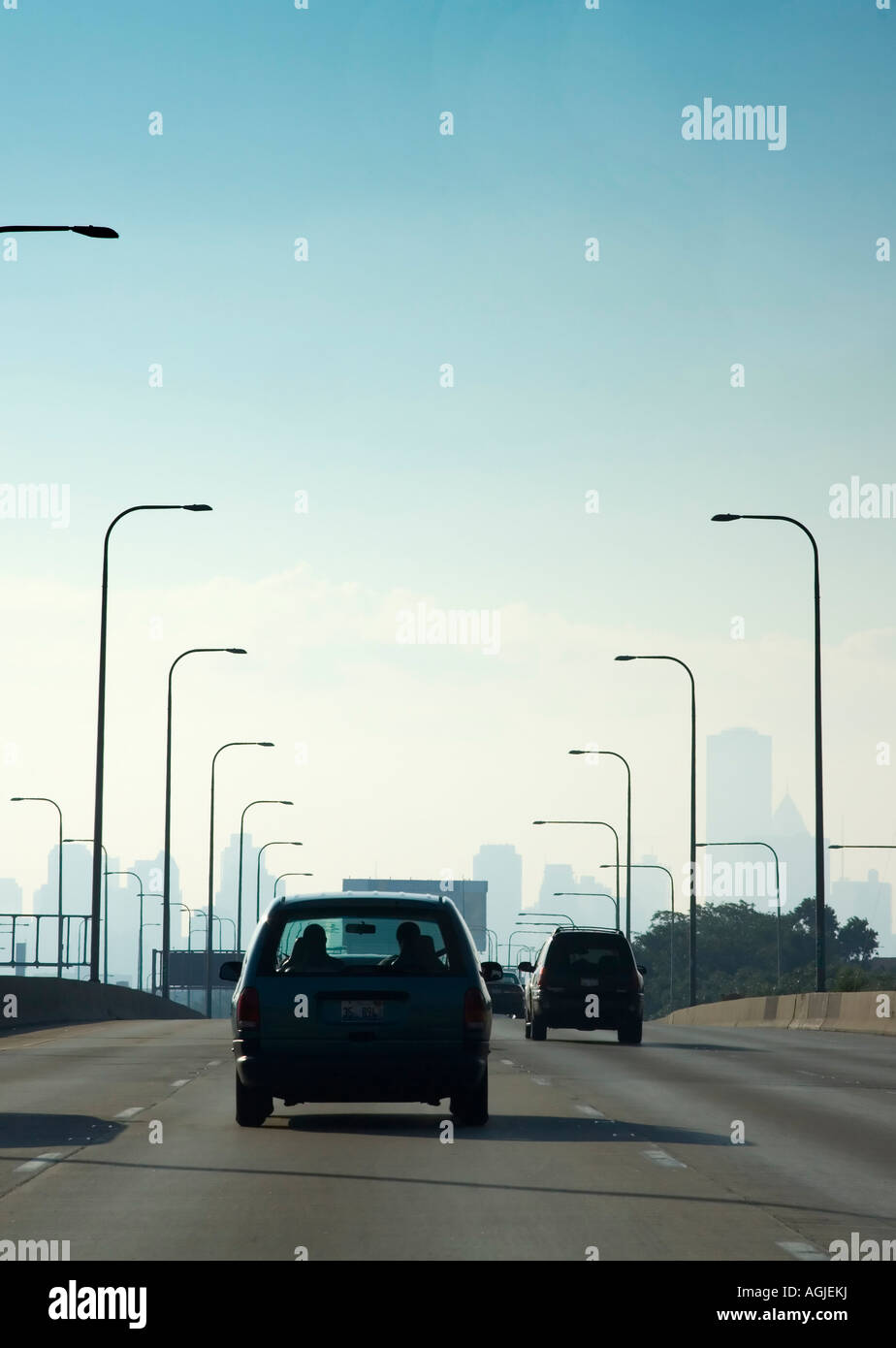 Blick auf Skyline von Downtown Chicago, genommen vom Hwy 94 Stockfoto