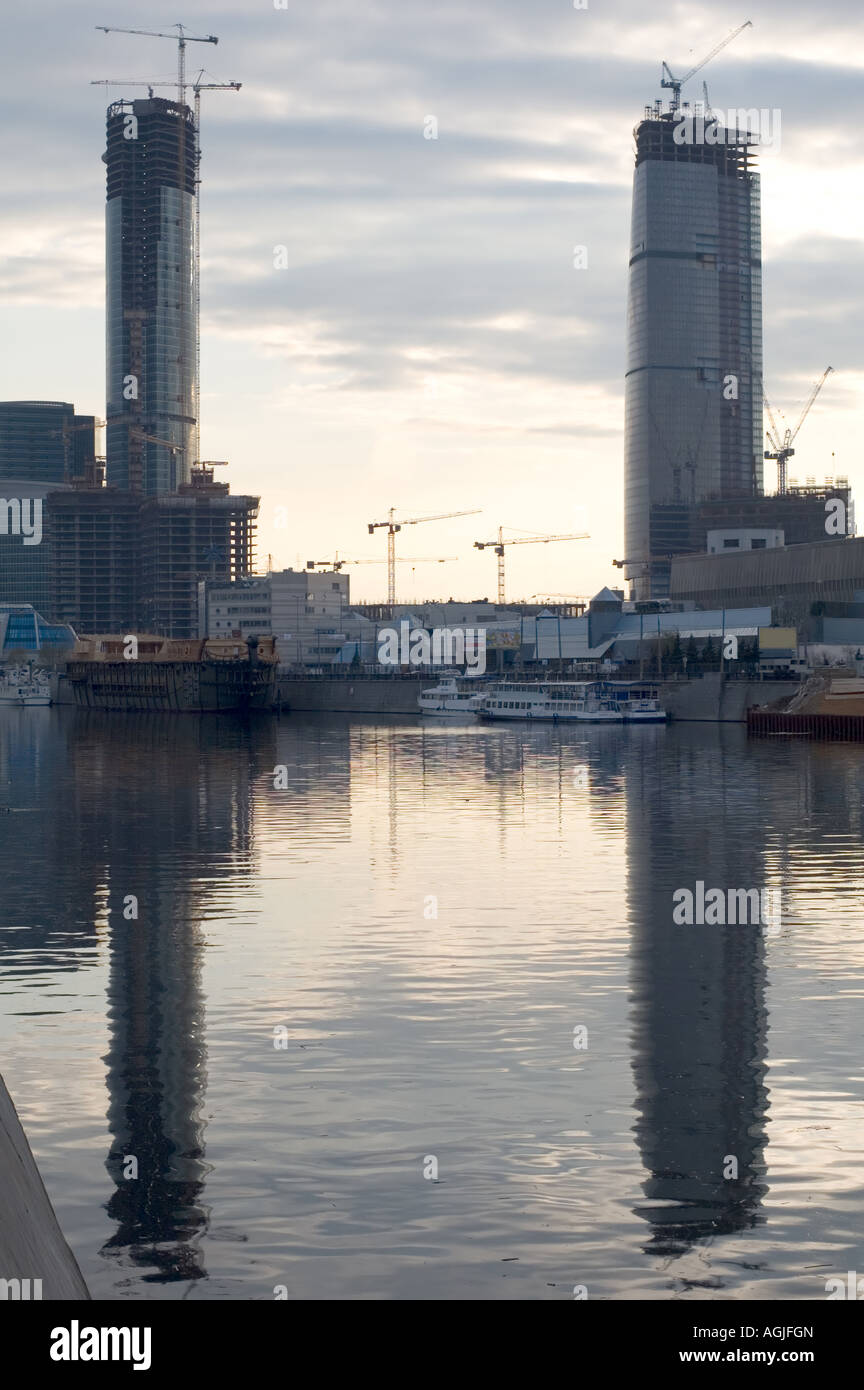 Russland Moskau Stadt Entwicklung Bereich Bohrtürme Kran Stockfoto