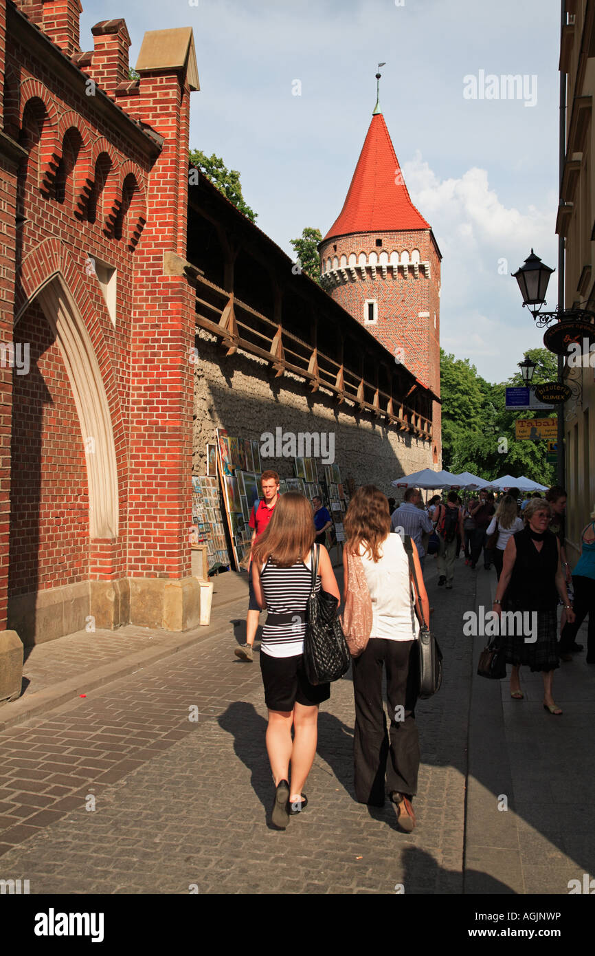 Die dreizehnte Jahrhundert Wände in der Nähe von Sankt Florian Tor in Krakau Stockfoto