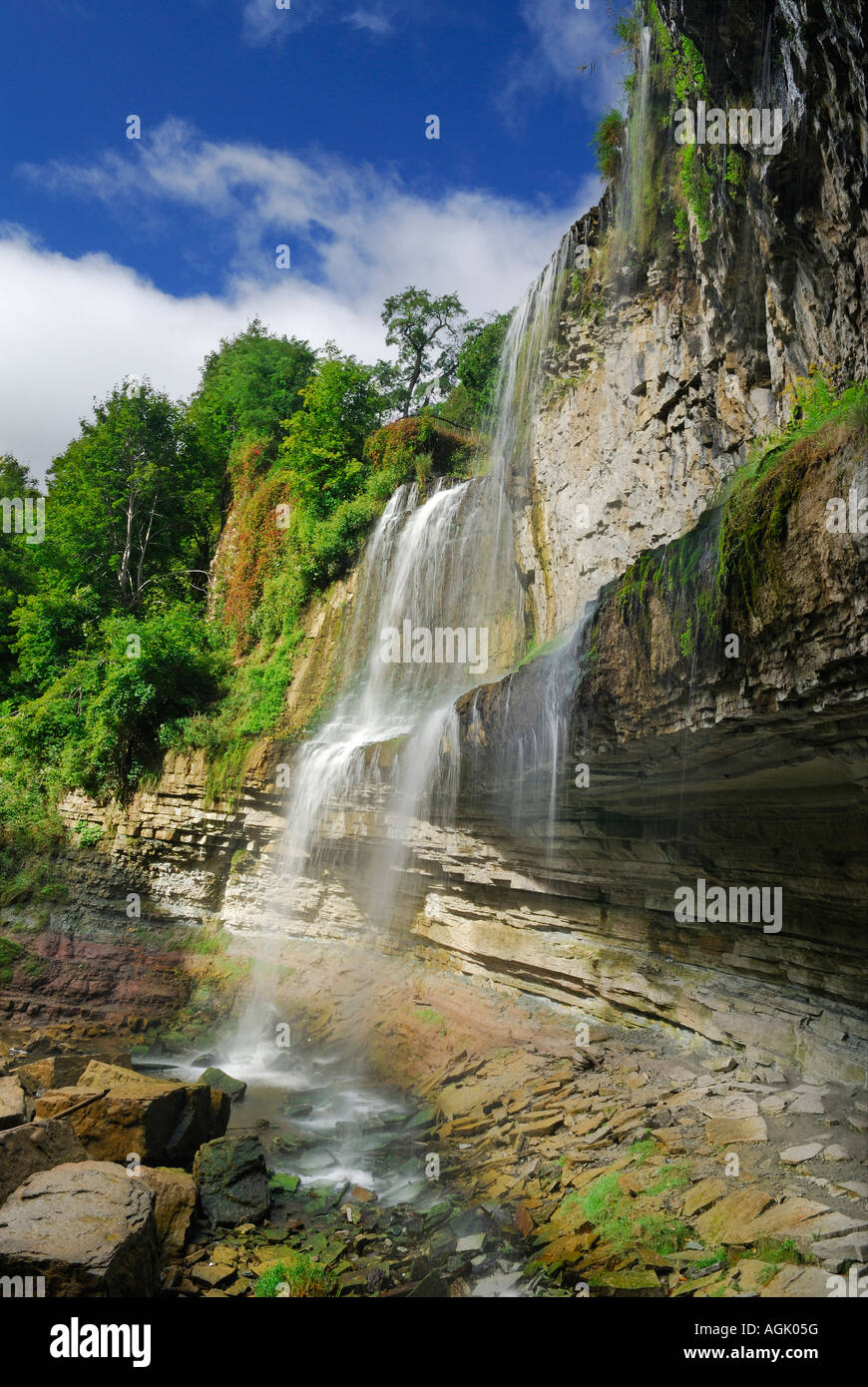 Seitenansicht des Websters fällt Niagara Escarpment Spencer Gorge Creek im Sommer Ontario Kanada Stockfoto