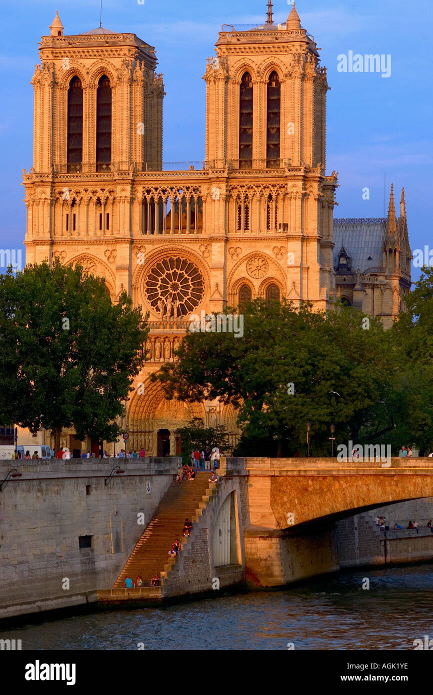 seine Fluss und Kathedrale Notre-Dame Paris Frankreich Stockfoto