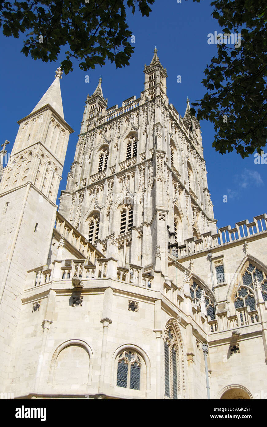 Turm der Kathedrale, Kathedrale von Gloucester, Gloucester, Gloucestershire, England, Vereinigtes Königreich Stockfoto