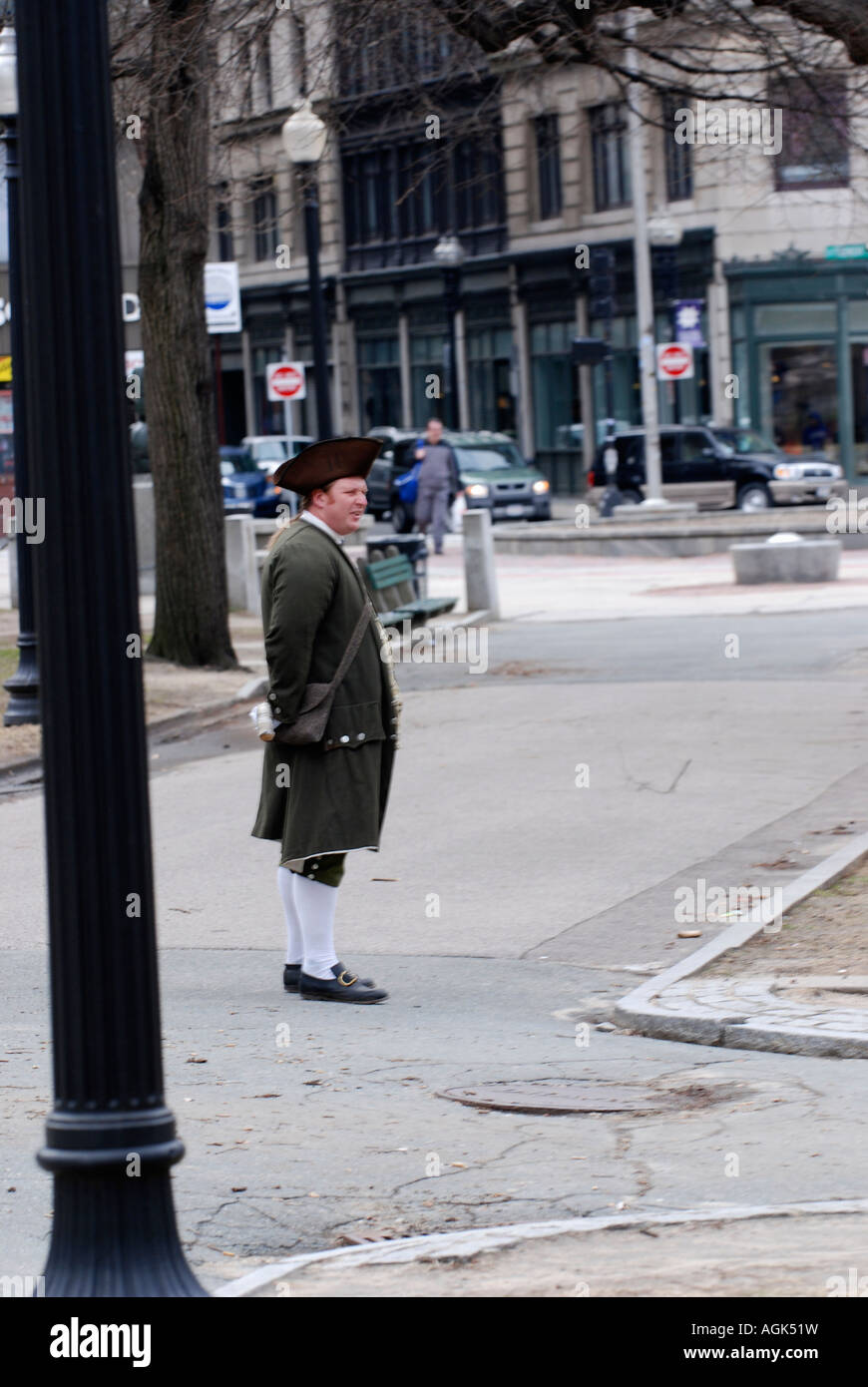 USA-Massachusetts-Boston Mann gekleidet als Neu-England Patrioten Stockfoto